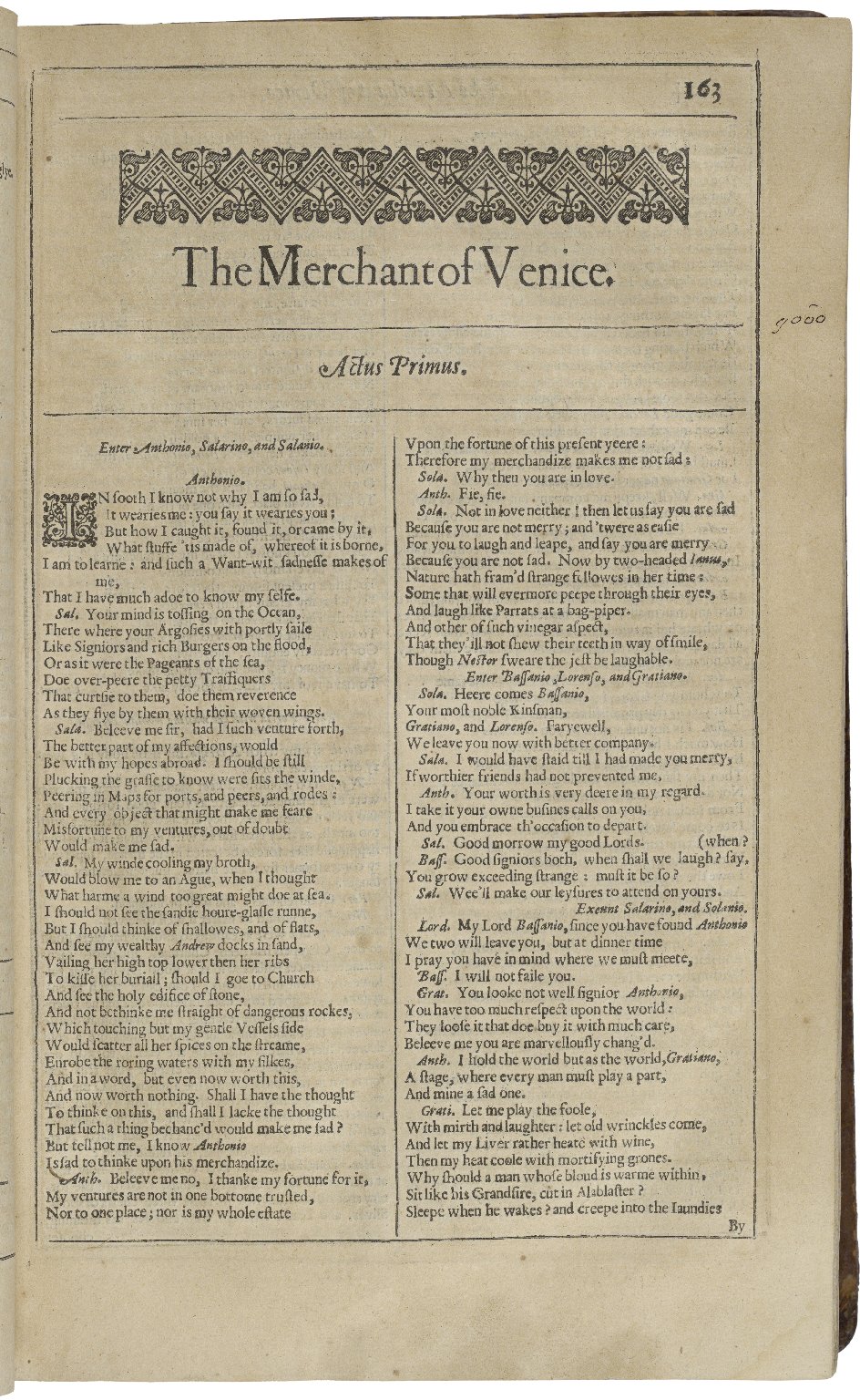 Second Folio Title Page of the Merchant of Venice